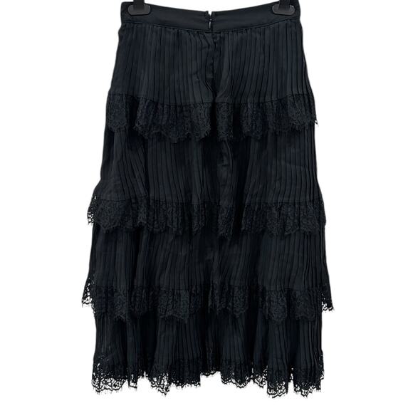 NWT Rachel Parcell Tiered Pleated Skirt with Lace Trim In Black - Picture 4 of 7